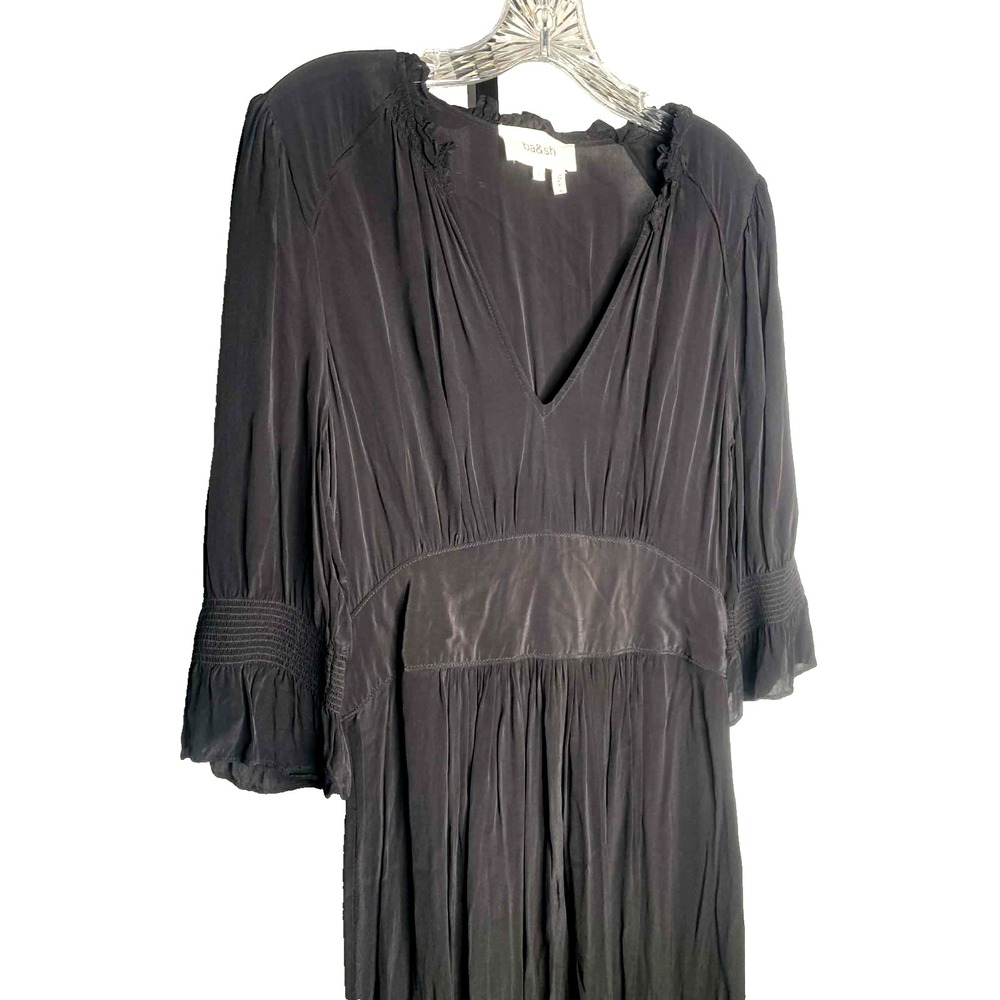 ba&sh Dress midi Women's Size large Black Long Sleeve minimalist luxury cinched - Picture 2 of 7